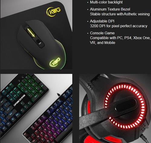 KWG Draco E1A 4 in 1 RGB Gaming Mouse Keyboard Headset and Mouse Pad - Computer Gaming Hardware