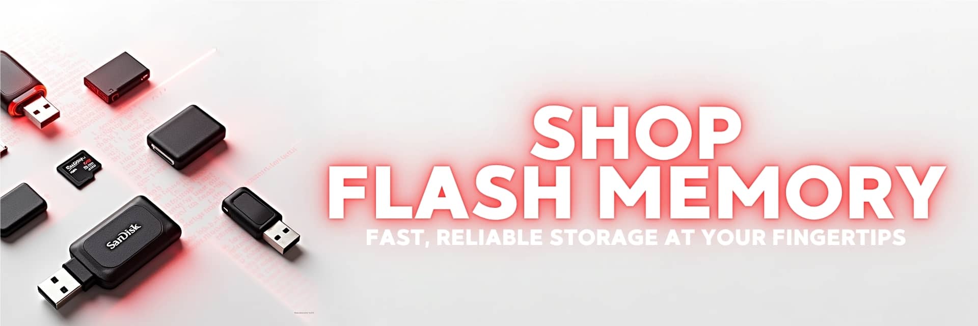Flash memory banner featuring SanDisk, Apacer, Kingston, and Sony USB drives and memory cards for fast and portable data storage – NovaTech South Africa.