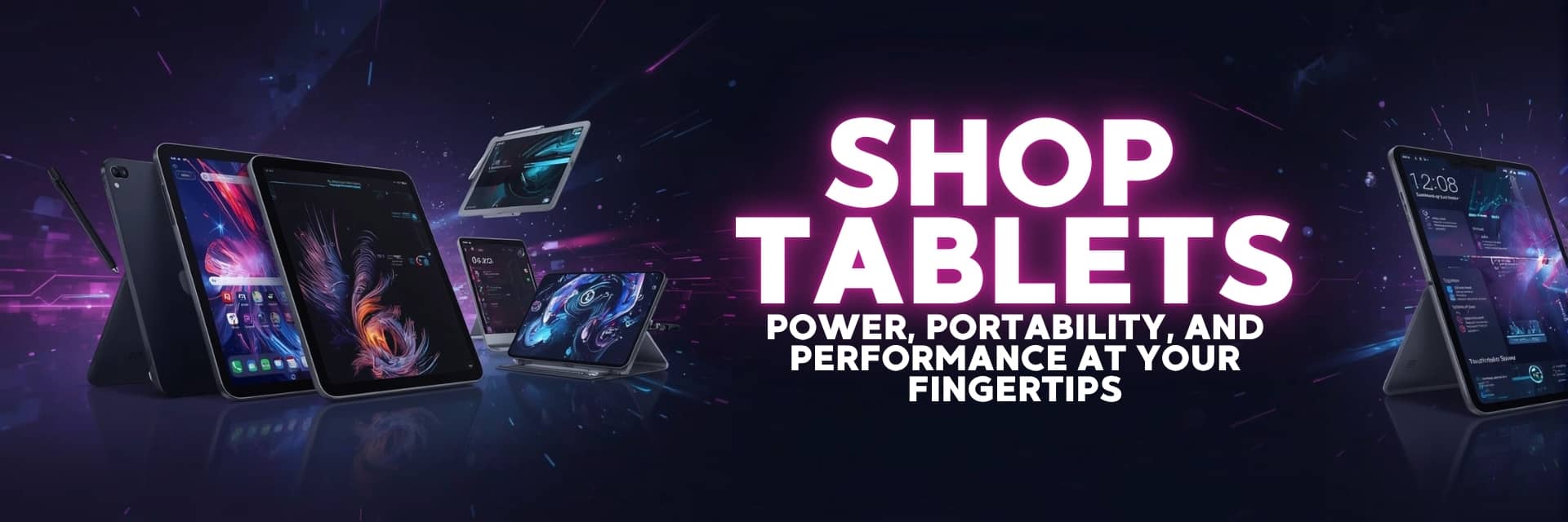 Tablets banner featuring Samsung, Blackview, Xtouch, Oscal, Cubot, and Ulefone tablets for work, entertainment, and on-the-go use – NovaTech South Africa.