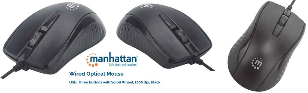Manhattan Wired USB Optical Mouse Compact Three - Keyboards and Mice