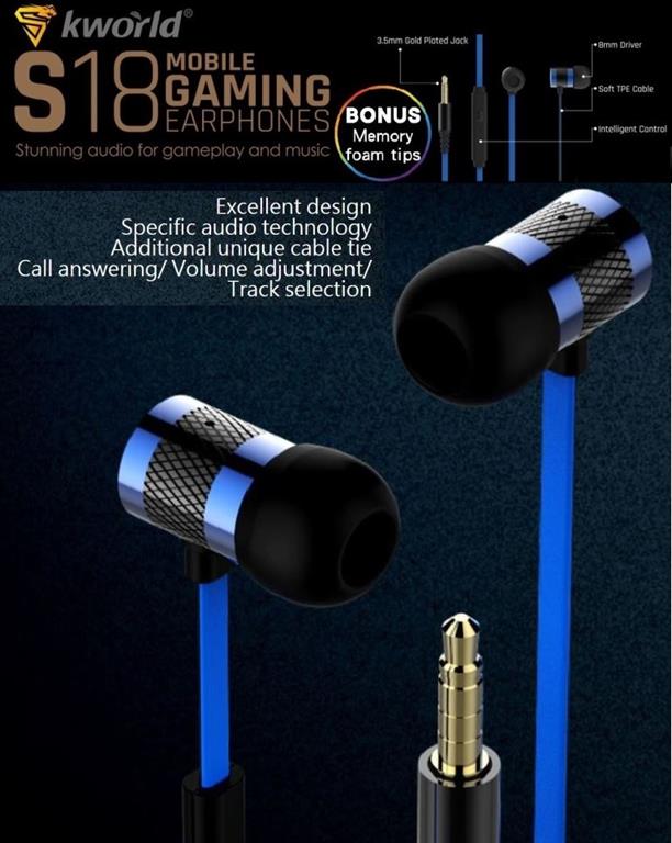 Kworld KW S18 In Ear Mobile Gaming Earphones - Computer Gaming Hardware